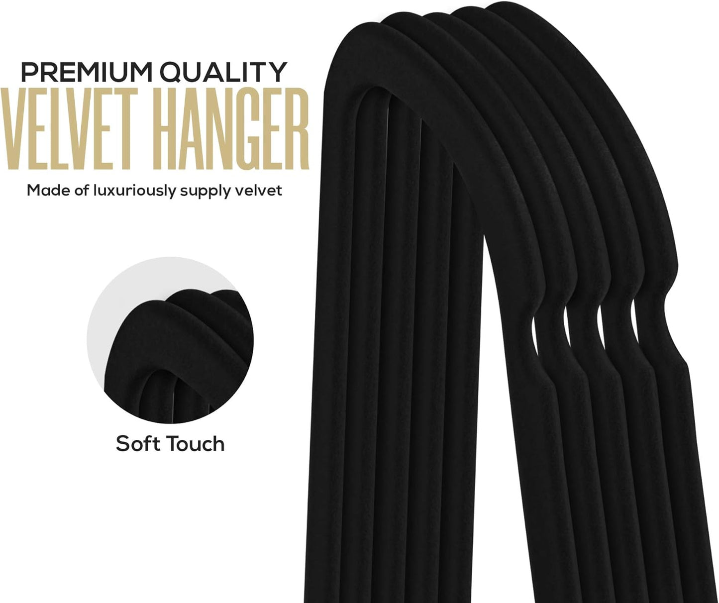 Utopia Home Velvet Hangers - Premium Non-Slip Slim Clothes & Coat Hangers, 100 Pack, Black