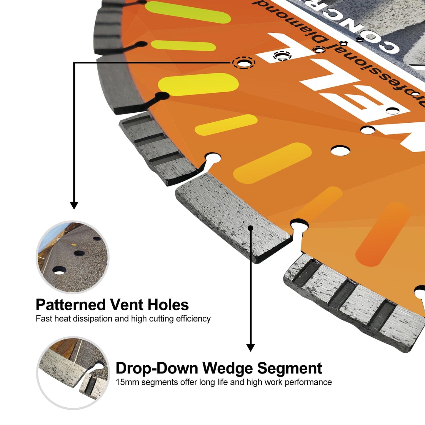 FEWELL 18" Concrete Diamond Saw Blade,Asphalt Diamond Blade Multi-Purpose for Cutting Hard Reinforced Concrete Asphalt Masonry Stone Terrazzo, Laser-Welded Segmented, 1"-20mm Bore