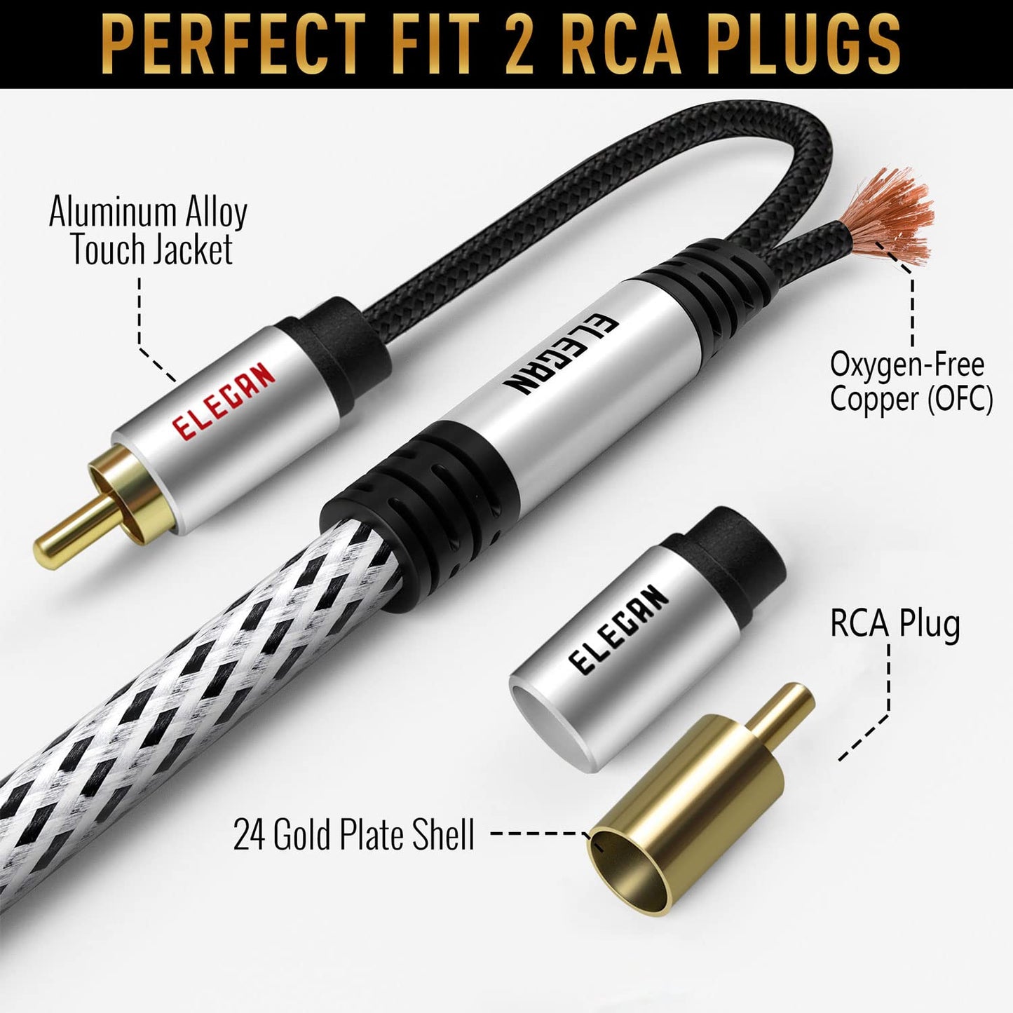 30 Sound-16 2 2 Elecan Premium RCA Cable Ft (Hi-Fi AWG-Shielded) RCA Male to RCA Male Stereo Audio Cable, Gold