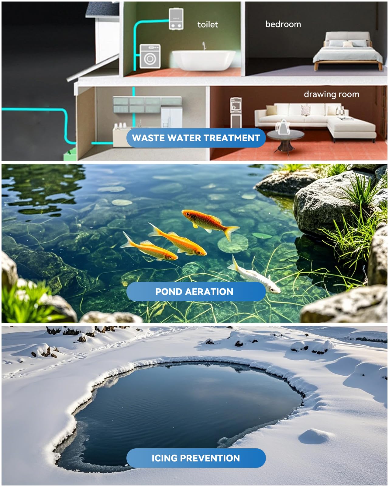 Moonshan MS-80 Septic Linear Air Pump Pond Aerator Electromagnetic Air Pump for Home Waste Water Treatment, Koi Pond, Fish