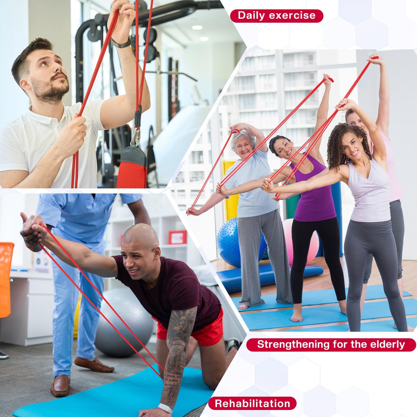 Wesnoy 1 Roll Resistance Tubes Exercise Tubing 50ft Exercise Bands Tubing for Therapy, Lower Pilates, Home Workouts, Rehab Core(Red,Beginner Level 3)