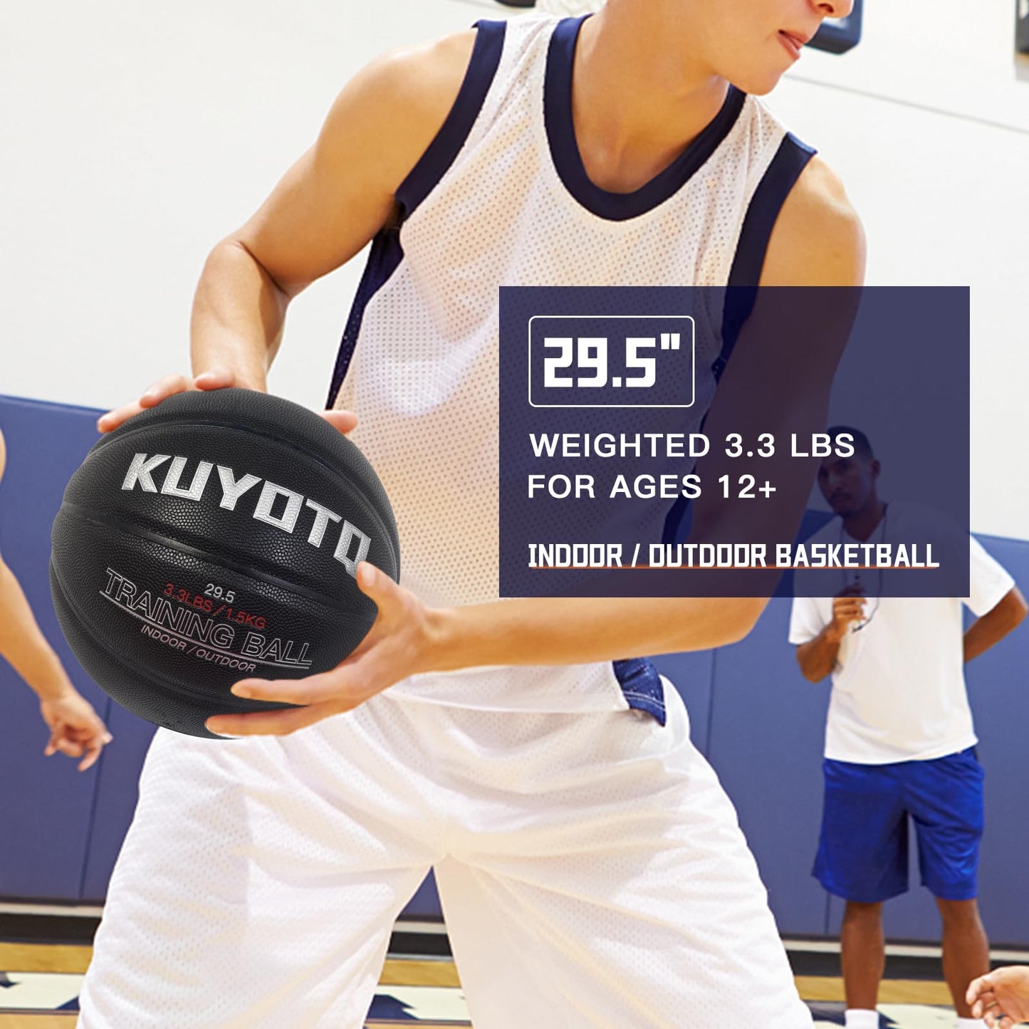 KUYOTQ 3.3LBS 29.5" Weighted Heavy Basketball Composite in&Outdoor Trainer Basketball for Improving Ball Handling Dribbling Passing and Rebounding Skill (deflated, Size 7)