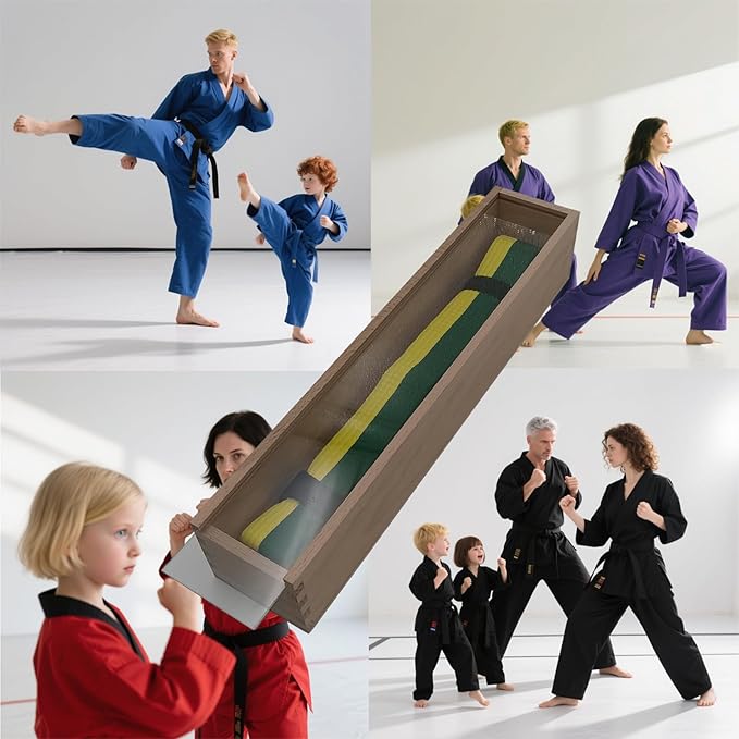 Beechwood Martial Arts Belt Display Case with Acrylic Sliding Panel - Elegant Karate/Taekwondo/Jiu Jitsu Belt Holder & Collector's Showcase - Tabletop Belt Storage Organizer for Dojo & Home Décor