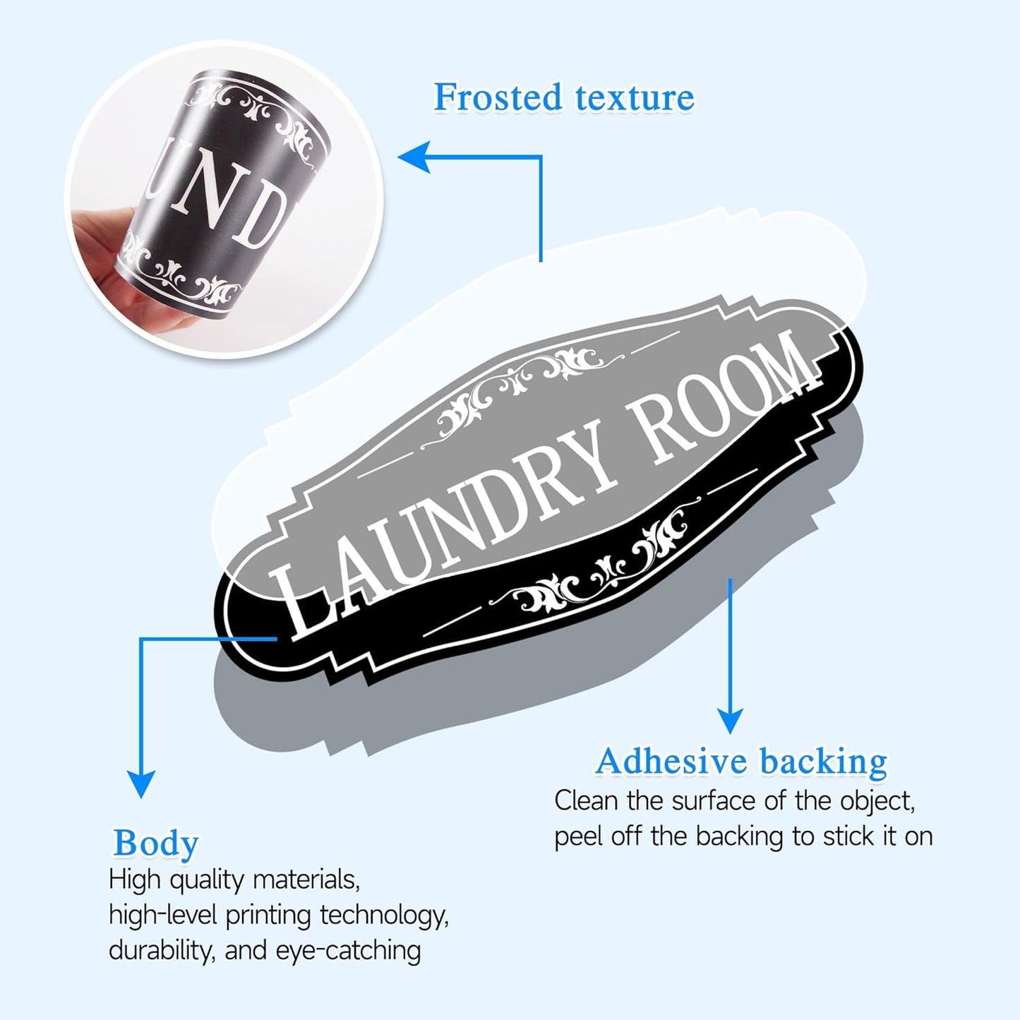 Skiennix Laundry Room Door Sign - Self-Adhesive Waterproof Decor for Home & Business | Black