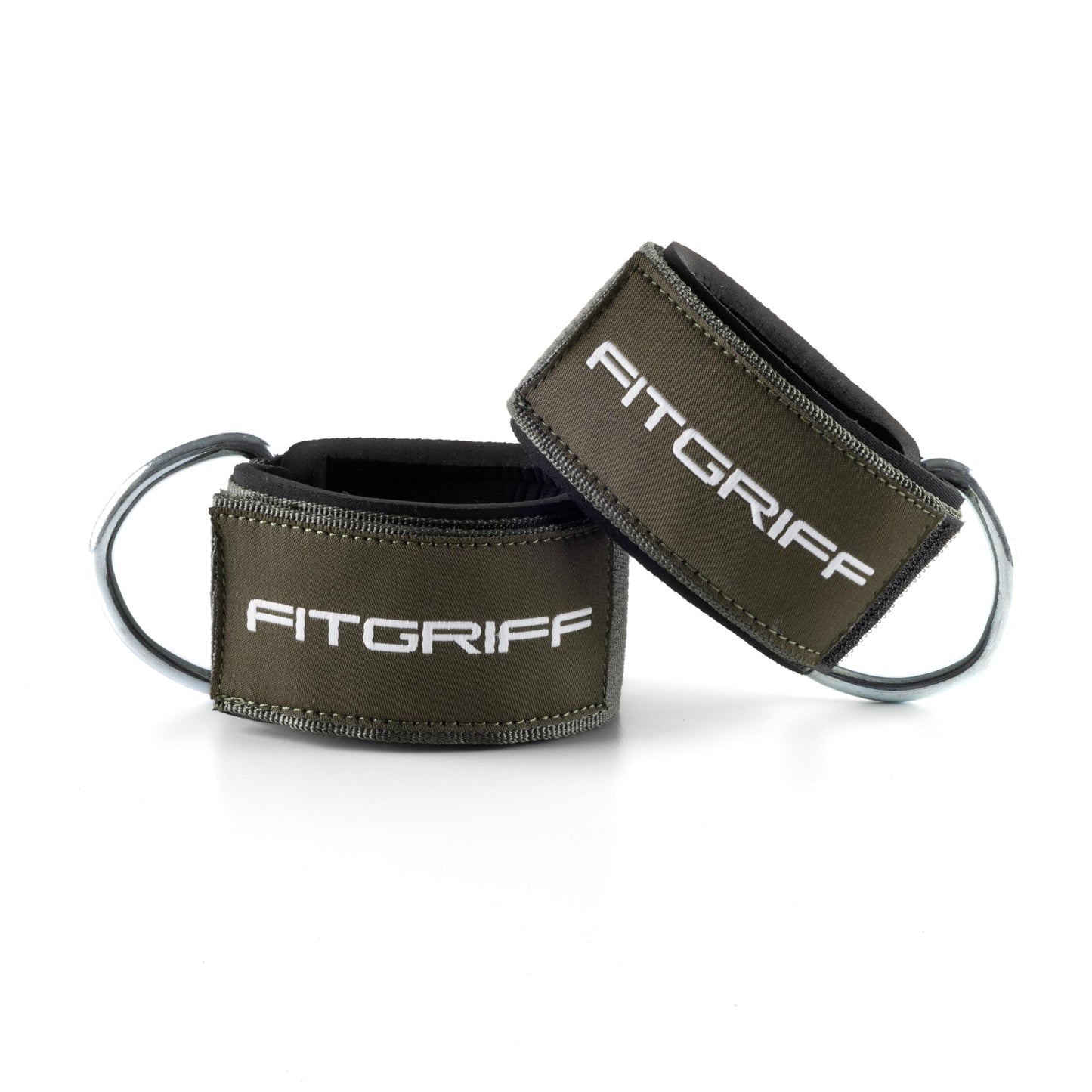 Fitgriff® Ankle Straps V2 for Cable Machine (2 Pieces) - Gym Workout Equipment - Leg Pulley Attachment, Kickback Straps (Army Green)