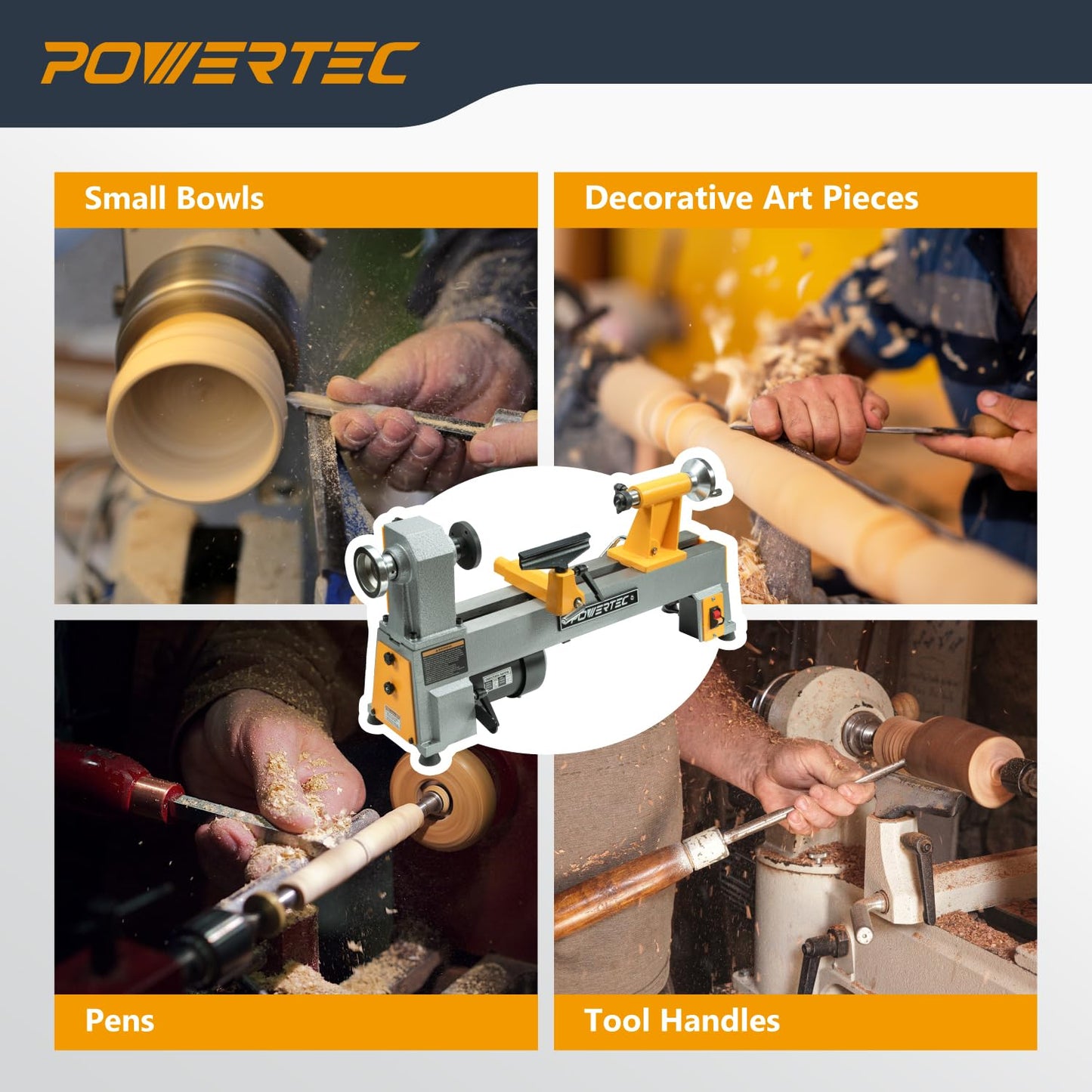 POWERTEC 10" x 18" Benchtop Mini Wood Lathe – 1/2HP, 5-Speed Cast Iron Lathe with MT2 Taper for Turning Pens, Bowls, Spindles, and DIY Wood Projects (LT1018)