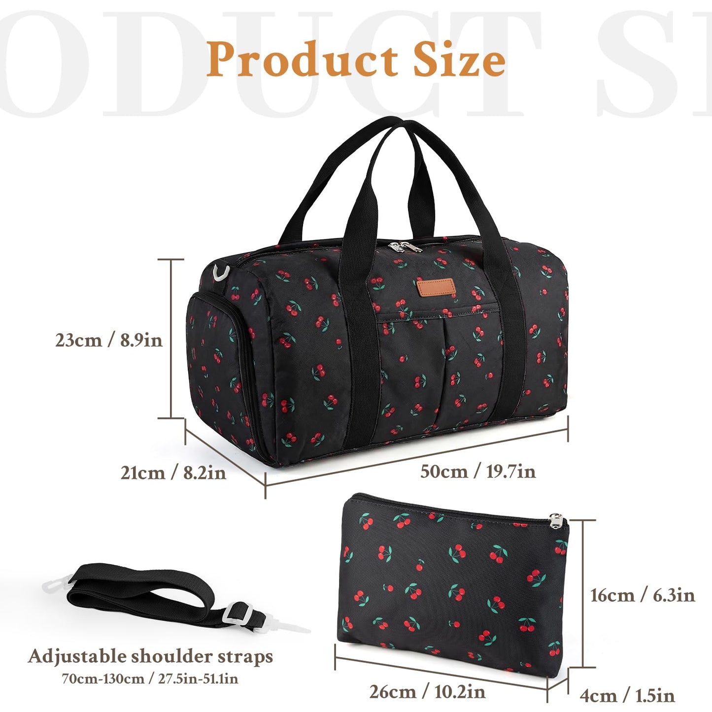 2PCS Cute Gym Bag for Girls, Duffle Bag with Wet Pocket & Shoe Compartment and item bag, Duffle Bag for Travel, Sports, Fitness & Workout