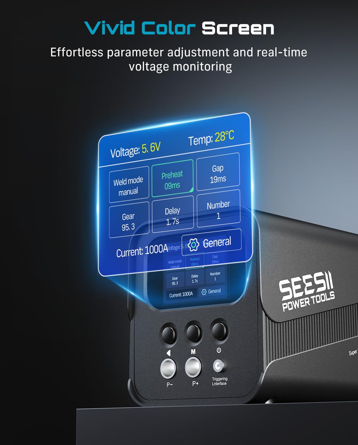 SEESII Capacitive Battery Spot Welder: 10KW(2000A) High Power Output, Includes 6 Copper Welding Pins, Plug-in Spot Welder for Lithium Batteries, Nickel Sheet (Battery Repair)