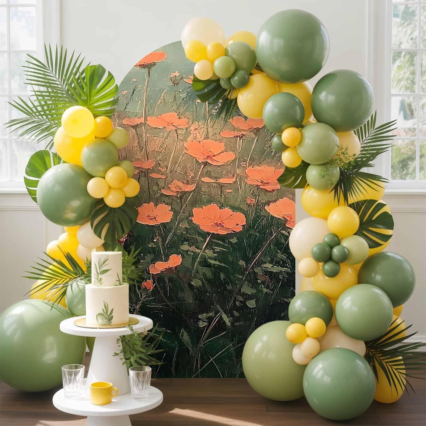 Jnbasdffb 6.6 Red Spring Floral Wedding Arch Cover, Stretchy Spandex Arch Backdrop Stand Covers FT, Modern Oil Painting