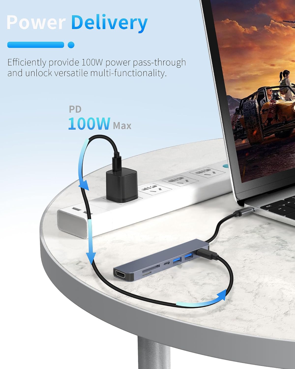 Zyerch 7 1 4K 100W 5Gbps in USB C Hub Docking Station With HDMI, PD, Data Ports, TF/SD Card Reader for Laptop, MacBook