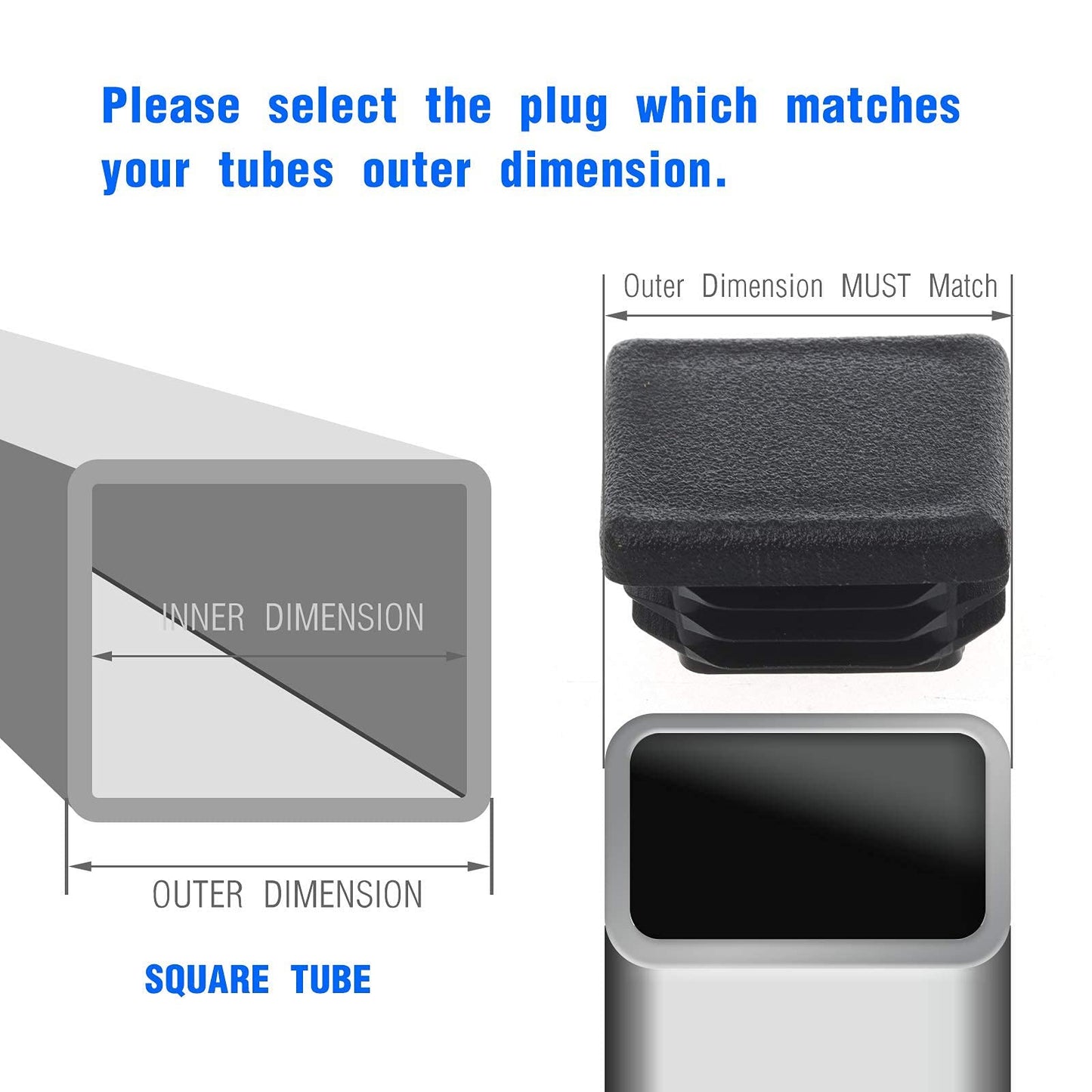 Timsec Square Plastic Plug, End Caps for Tubing Pipe OD 3/4" x 3/4", Steel Chair Leg, Furniture or Fitness Equipment, Bar Stool Glides Inserts, Fence Plugs (12 Packs)