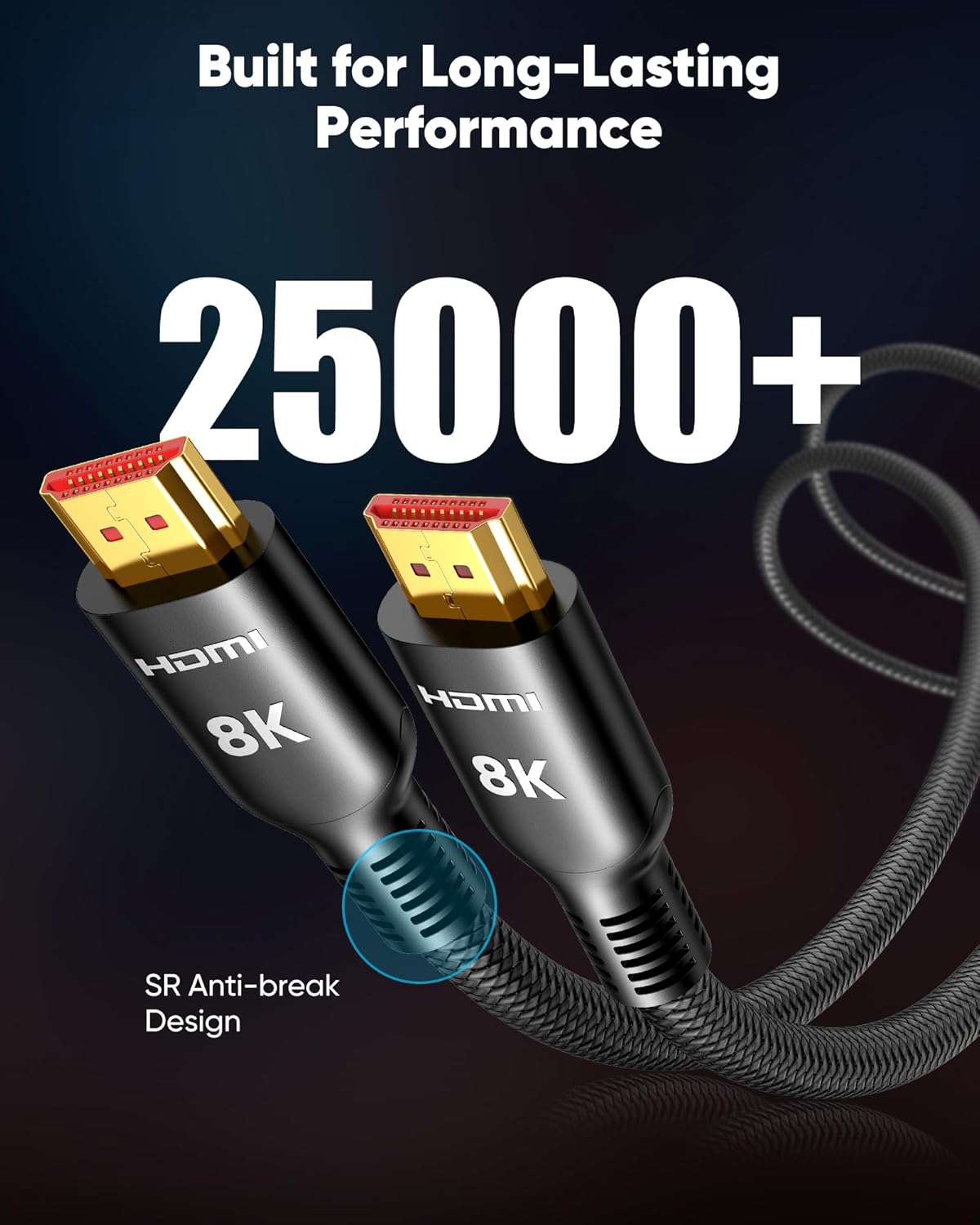 25FT, 8K 4K 2.1 Speed[48Gbps 8K@60Hz 4K@120Hz], 2.2&2.3, 10-Compatible Highwings Long HDMI Cable HDMI Cord Ultra High