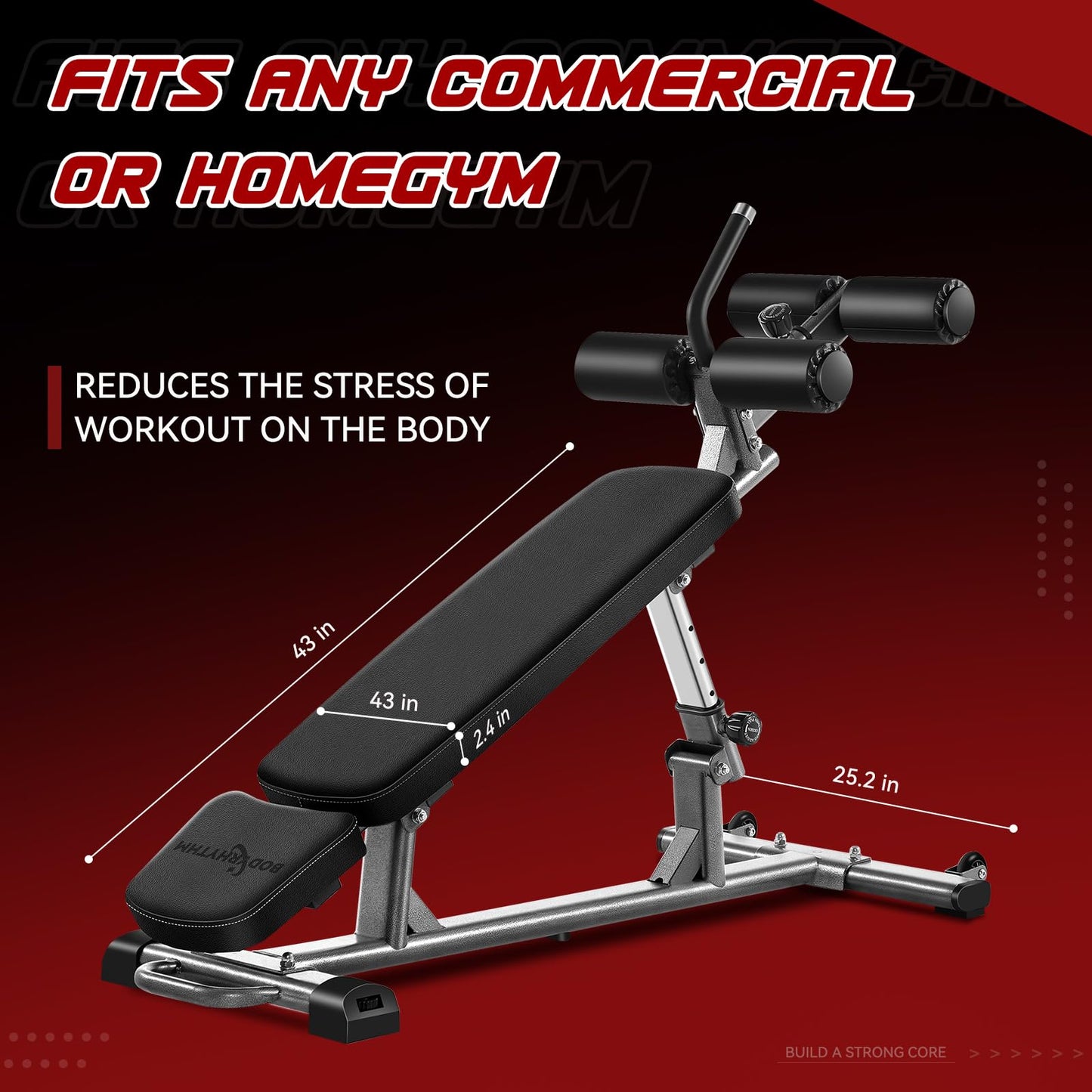BODY RHYTHM Professional Sit-Up Bench with 4 Adjustable Heights and Reverse Crunch Handle, Adjustable Weight Bench and Flat, Incline & Decline Bench Press, Great Strength Training Slant Bench and Ab &