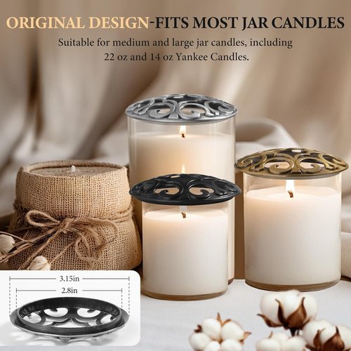 Hion Scented Candle Topper - Decorative Carved Lid for Even Burning | Elegant Space Silver Design