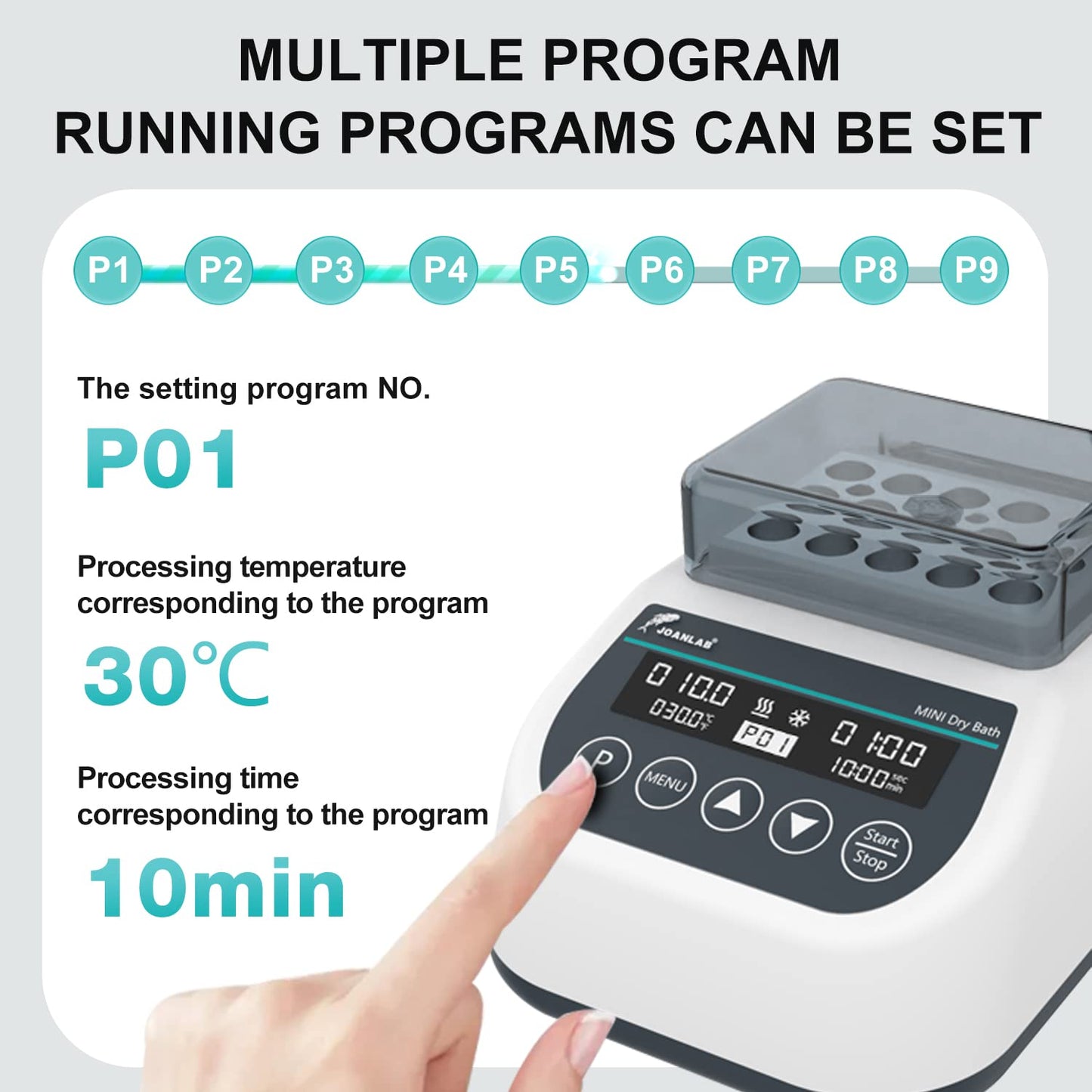 JOANLAB Mini Lab Dry Bath Incubator Digital Laboratory Thermostatic Heater with 1.5ml x 15 Heating Block Programmable Timing Control (Single Heating Function)
