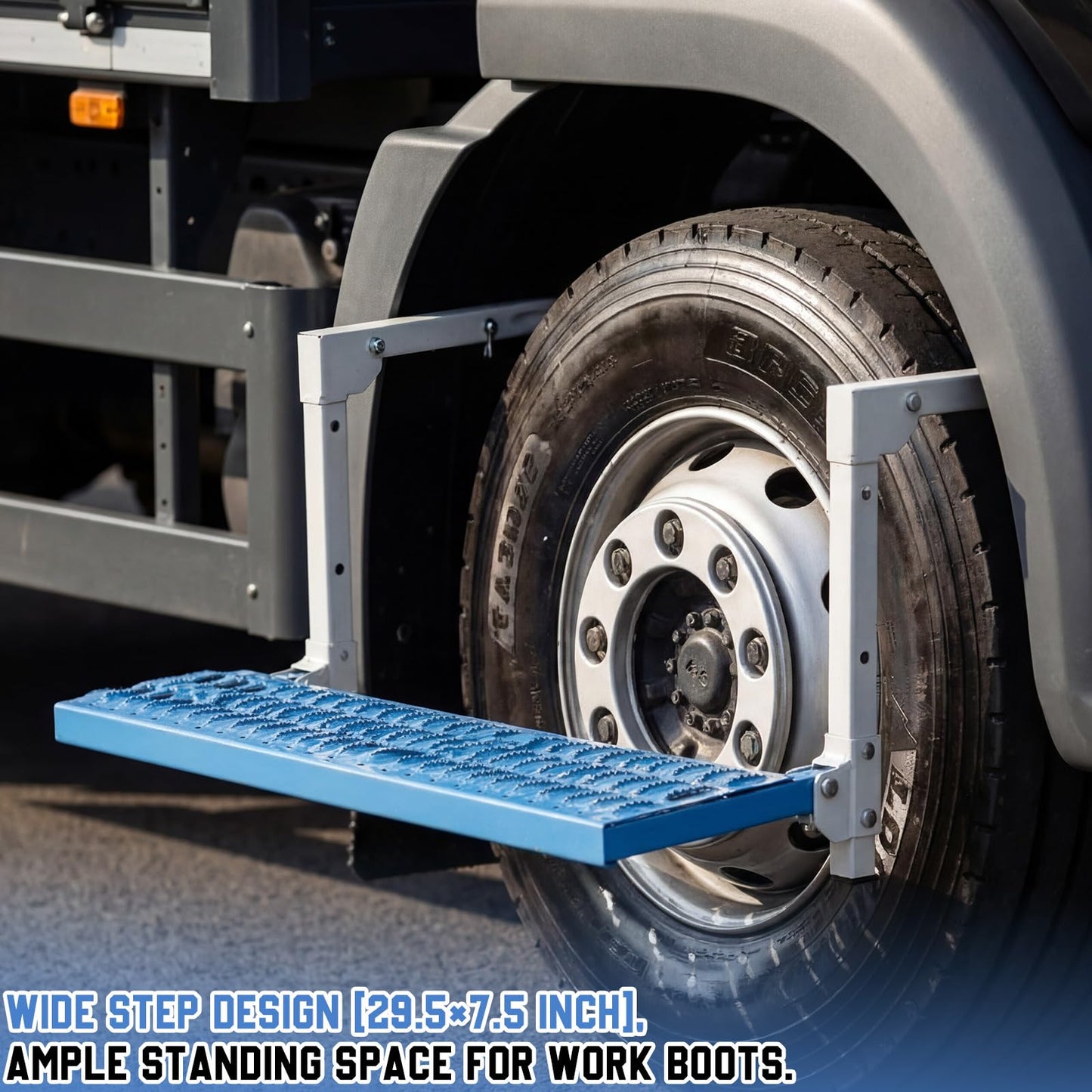 Outus Truck Tire Step Heavy Duty 350 Lbs – Foldable Wheel Step for Semi Truck Class 7-8 Adjustable Non-Slip Tire Platform for Cleaning Windshield, Engine Access Fits 22.5-24.5 Wheels
