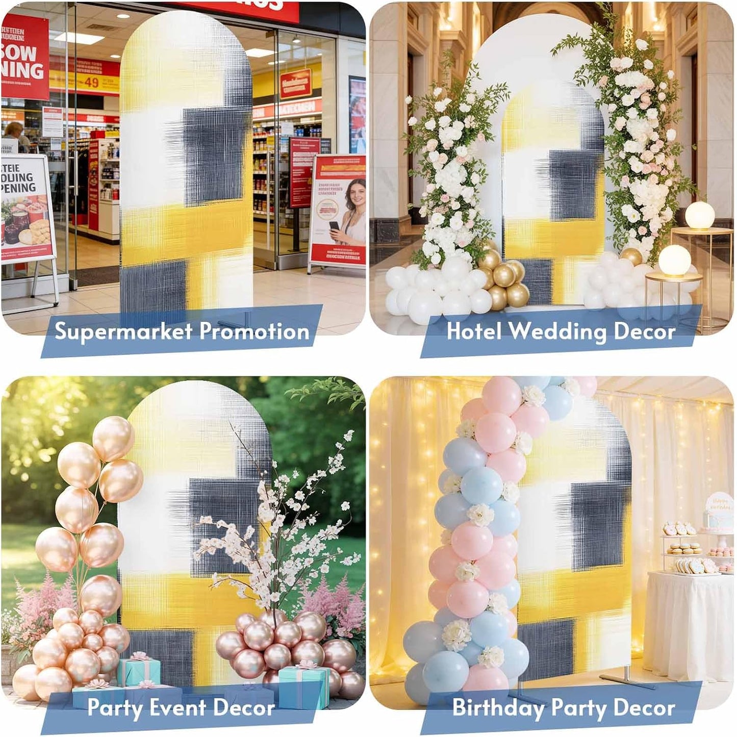 Jnbasdffb 7.2 Abstract Yellow Black Wedding Arch Cover,Stretchy Spandex Arch Backdrop Stand Covers FT,Vintage Geometric