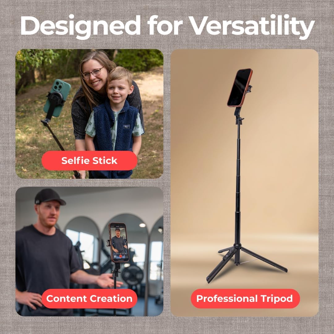 Cinder Brands 12/13/14/15 180 Magnetic Tripod & Selfie Stick with Bluetooth Remote | Foldable Travel Stand for iPhone |