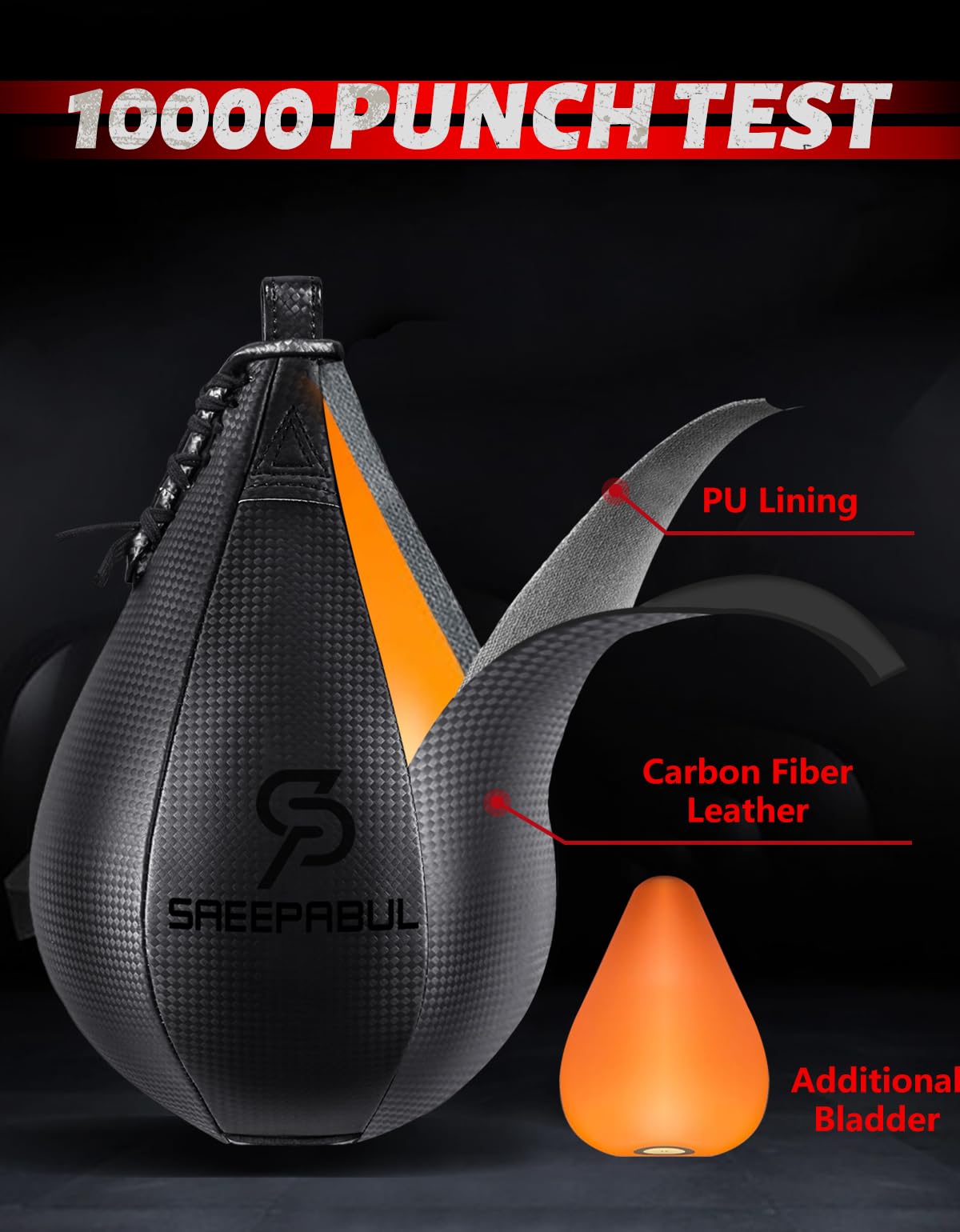 SAEEPABUL Speed Bag,Speed Bag for Boxing,PU Leather Reflex Training Pear Shaped Punching Bag,Fast Reaction Skills Development Perfect for Kids Teens Adults Boxing Coaches Black