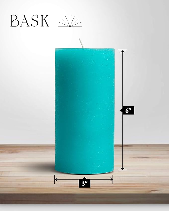 Mottled Pillar Candles by Bask - Set of 6-3" x 6" Dripless Unscented Candles in Turquoise for Home Decor, Relaxation & All Occasions