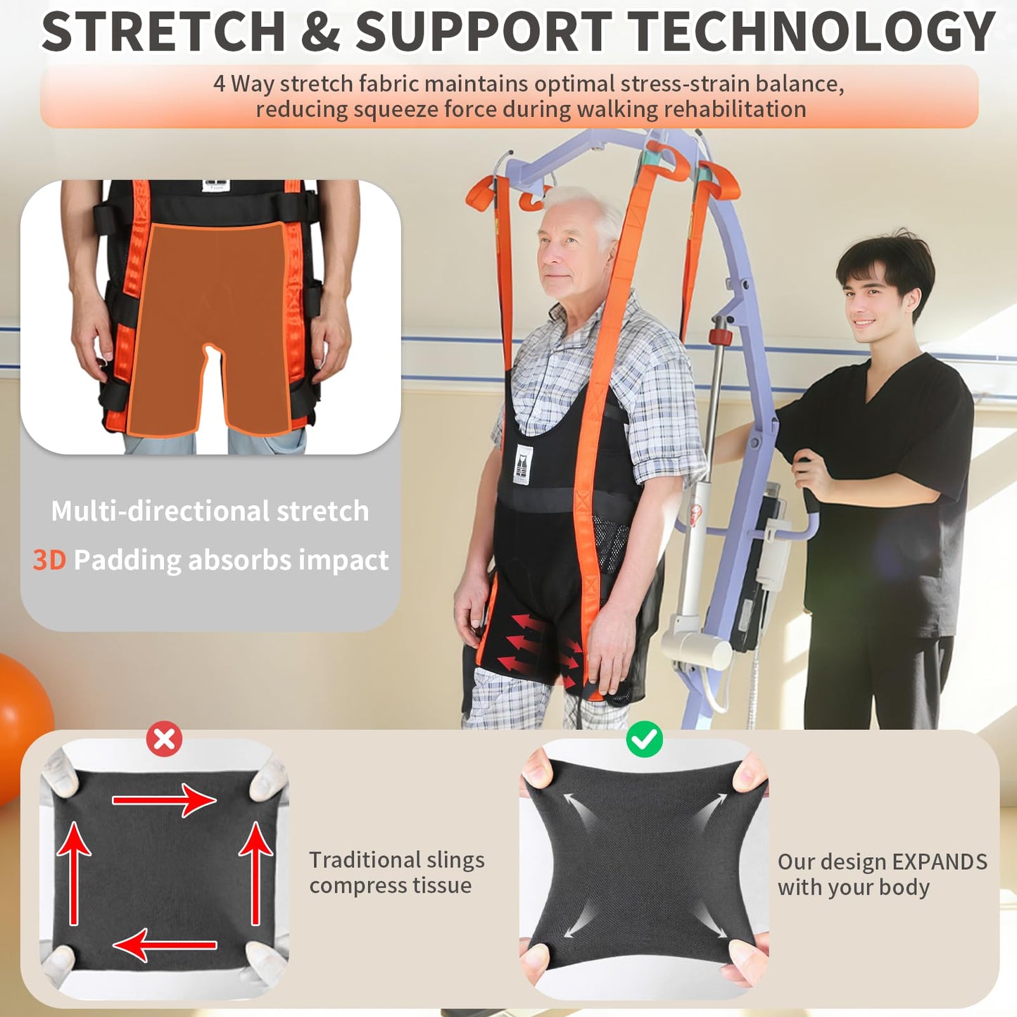 EHUELDER Patient Lift Walking Sling, Medical Training Sling with Stretchable Fabric for Walking (Small)