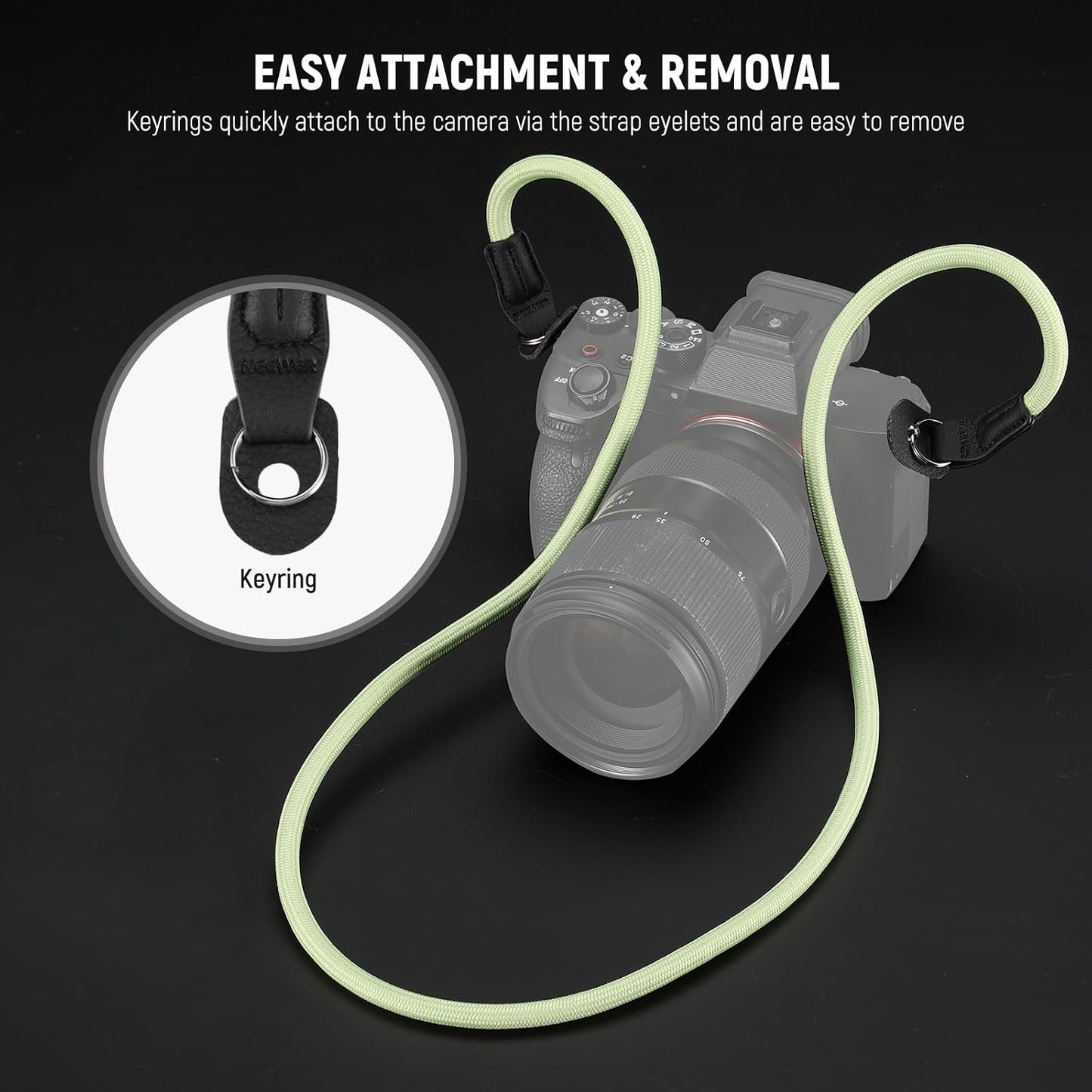 43"/110cm, CA098 NEEWER Camera Shoulder Strap, Durable Round Woven Nylon Climbing Rope Neck Strap with Keyrings