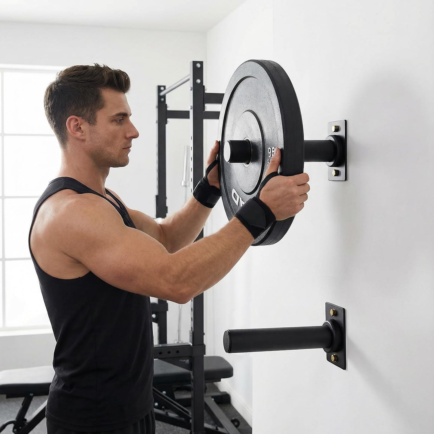 Tebery 4 Pack Wall Mount Weight Plate Holder, 220 LB Capacity Weight Plates Rack for Home Gym, Heavy Duty Barbell Plates Storage Hanger, Space Saving Plate Organizer for Garage