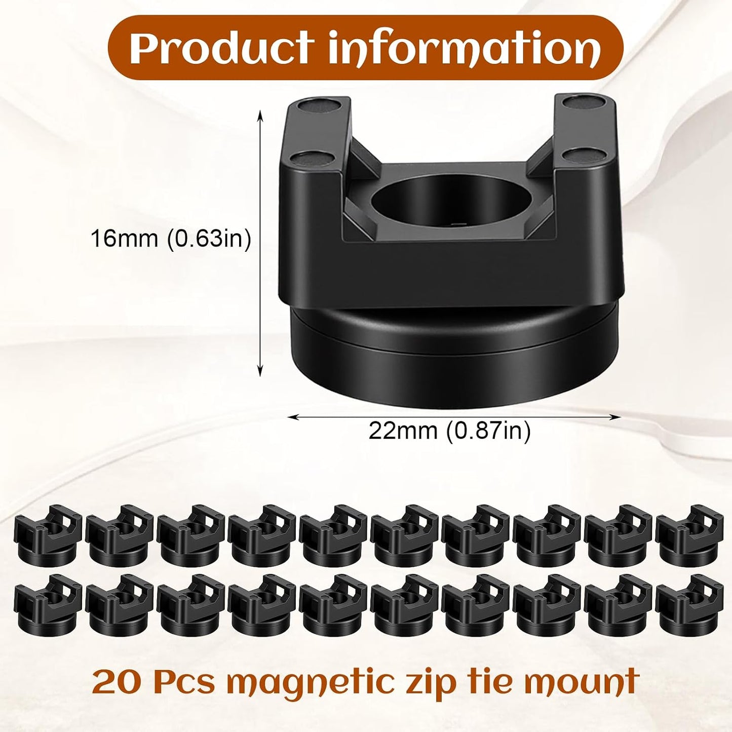 20 Pack Magnetic Zip Tie Mount Heavy Duty Magnetic Cable Zip Tie Base, Tie Mounts, Magnetism Wire Clamps, Magnet Zip