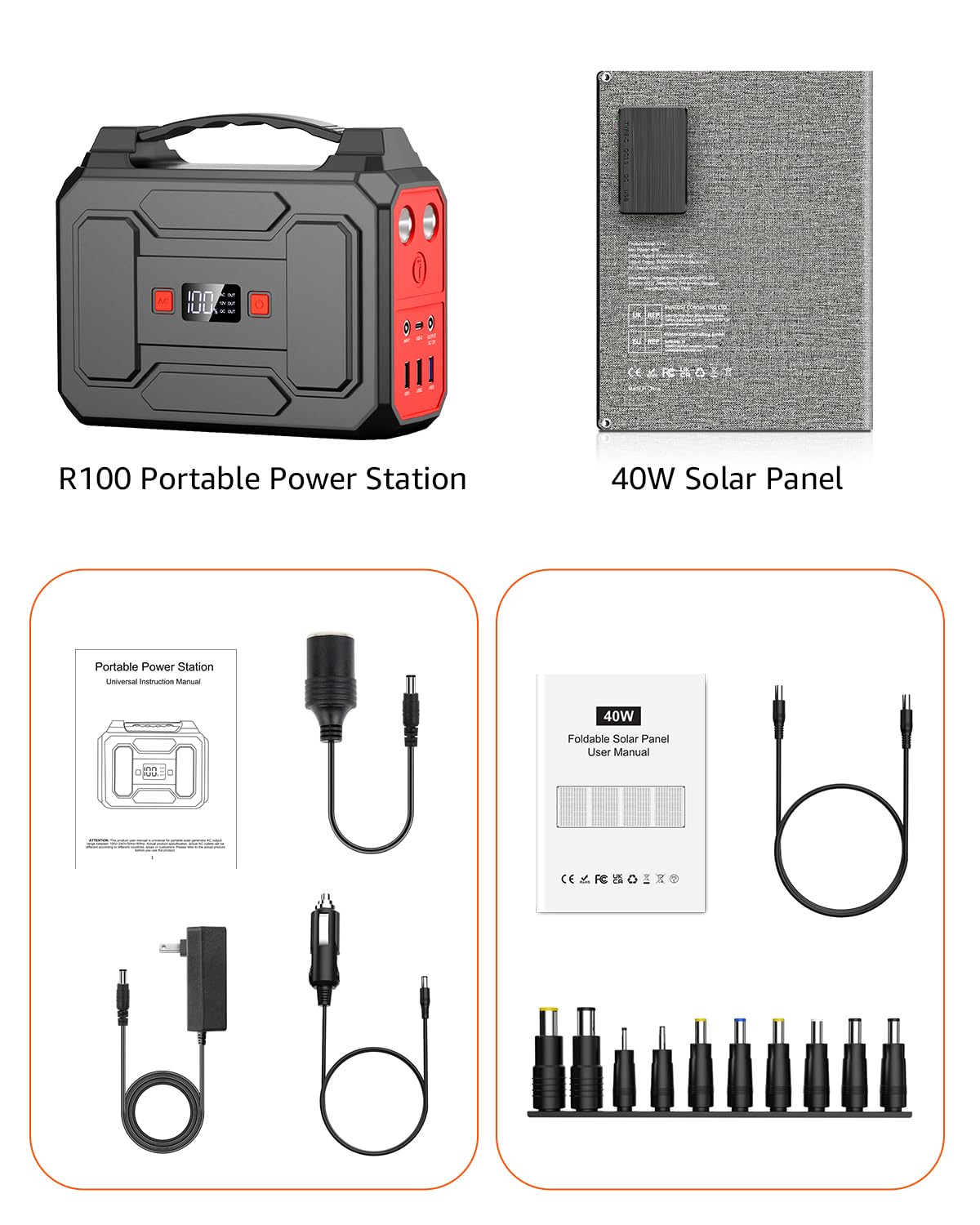 Solar Powered Generator 200W Peak/100W Rated, Portable Solar Generator Power Station with Solar Panels 40W Included, 146Wh Solar Power Bank with AC Outlet 110V for Home Use Camping Outdoor Adventure