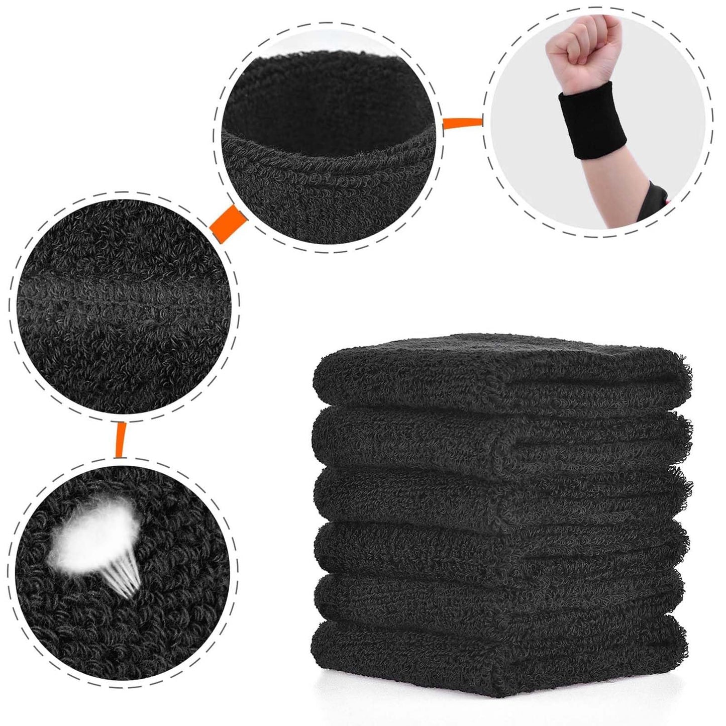 Willbond 6 Pcs Wrist Sweatbands Tennis Sweat Bands Sports Wristbands Sweat Wristbands Wrist Bands Competitions Absorbent Sweatbands for Basketball Tennis Football Running Working