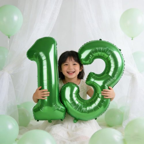 Large Dark Green Number 13 Balloon by [Brand Name] - 40 Inch Foil Party Decoration for Birthdays & Events