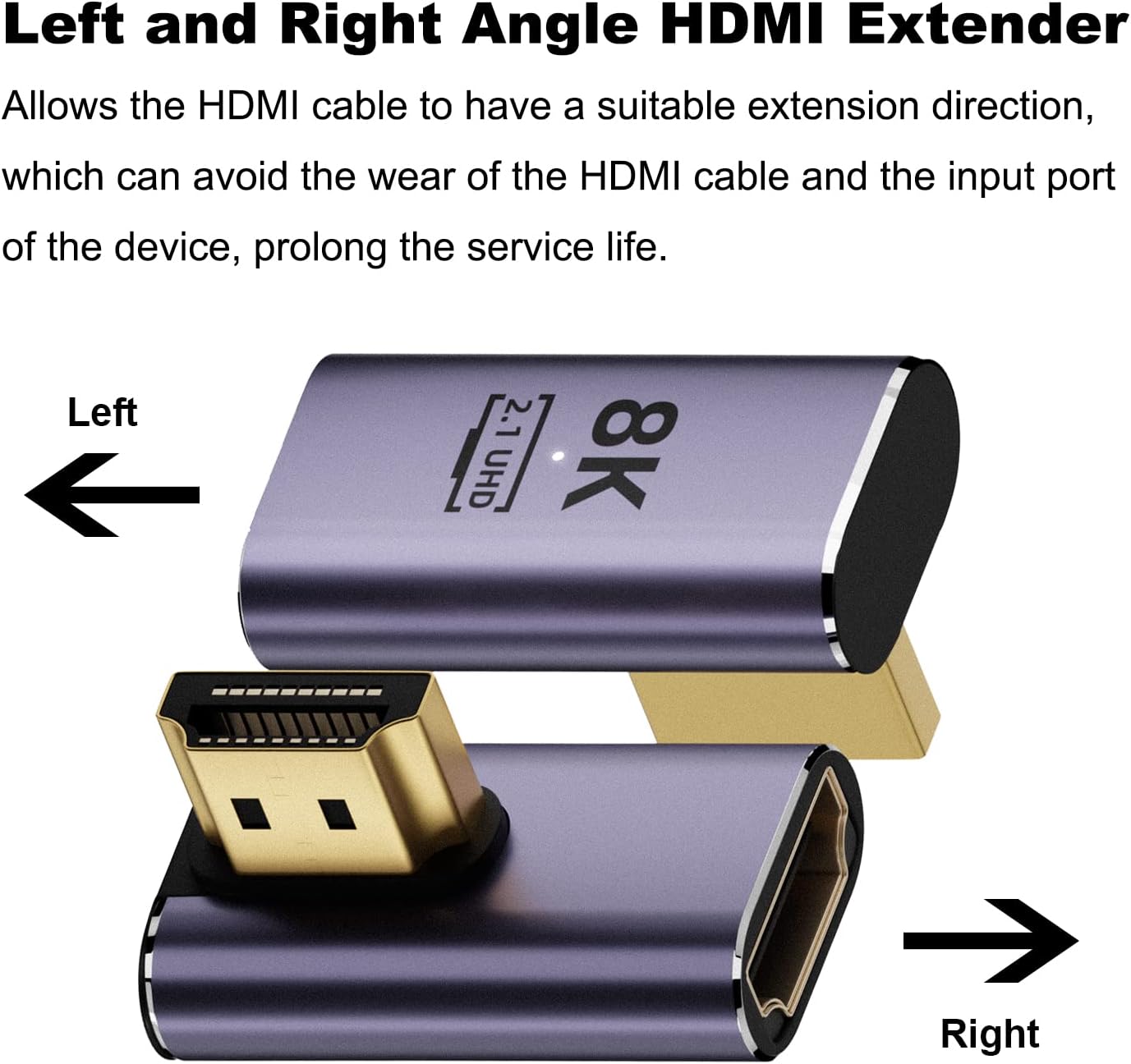 AreMe 8K 2.1 (2 Pack), 90 270 (34 24 9MM) HDMI Right Angle Adapter Left&Right Degree and Degree HDMI Male to HDMI