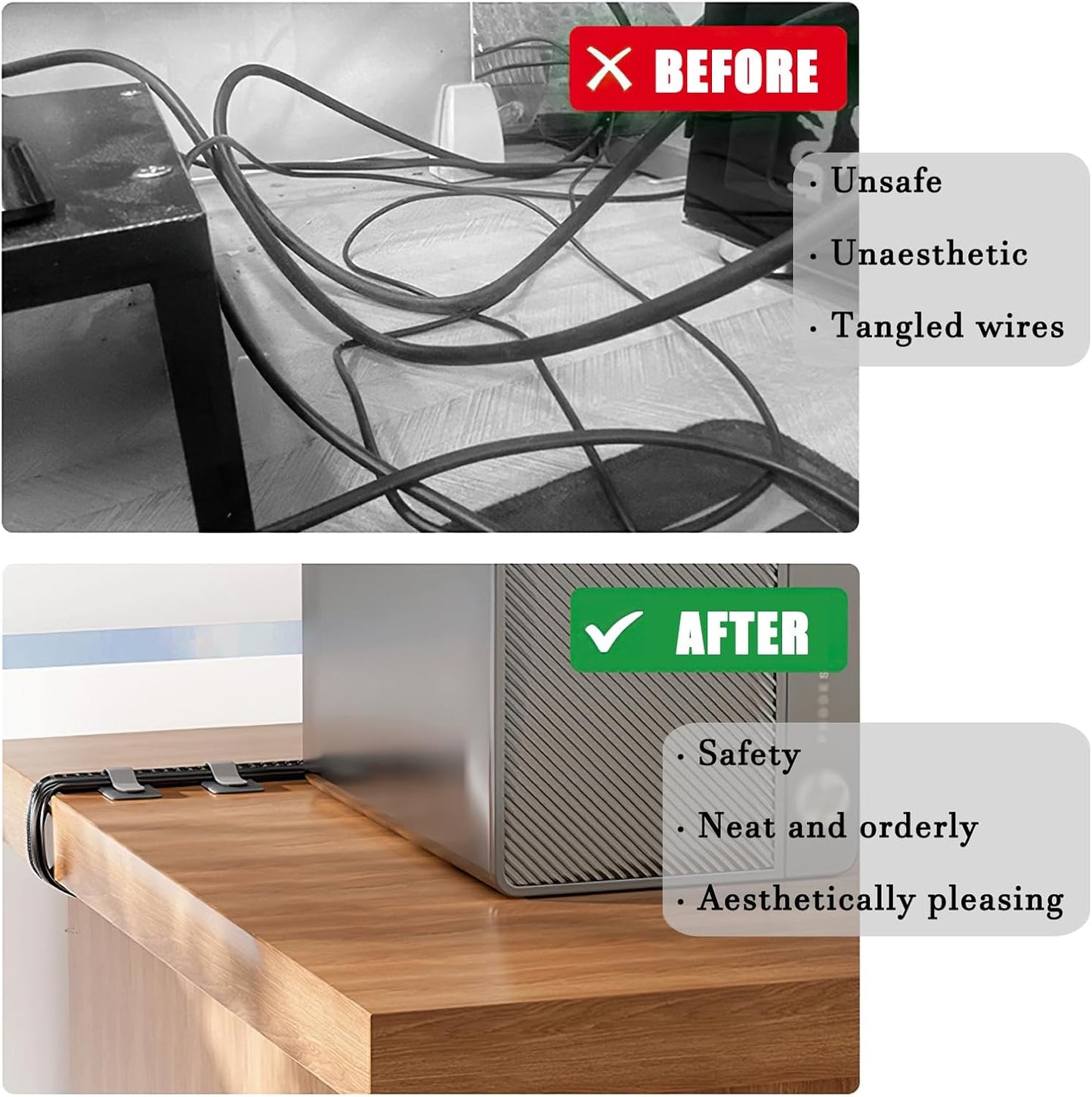 BTPIEL 80PCS Hook and Loop Cable Ties, Under Desk Cable Management, Adhesive Cable Straps, Cord Management Hider Idea