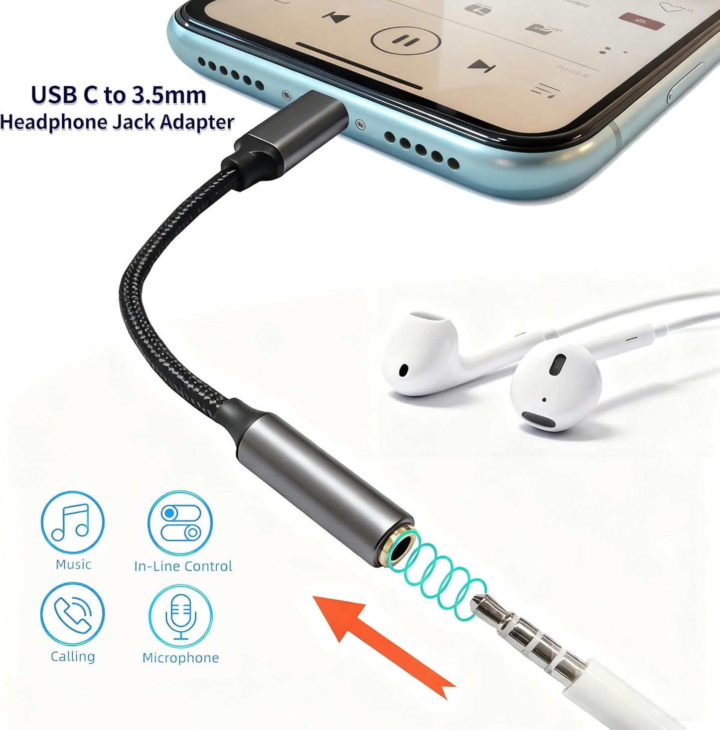 RIAYVIL 3.5mm USB-C to Headphone Jack Adapter,Type-C to Aux Audio Female Adapter