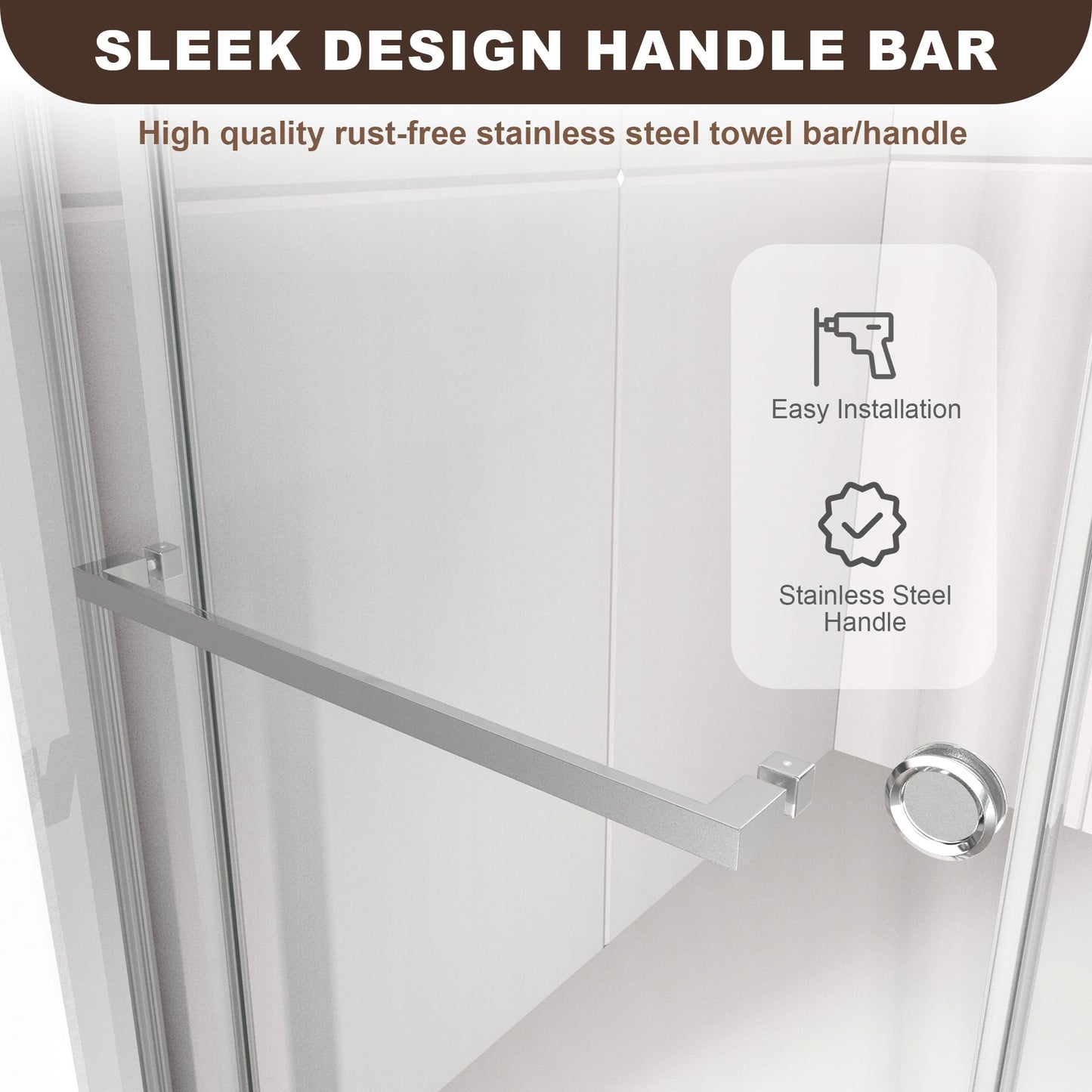 UKD01 46 to 49 in. W x 76 in. H Double Sliding Frameless Shower Doors - Stainless Steel 3/8" (10mm) Certified Tempered Glass 49x76-BN