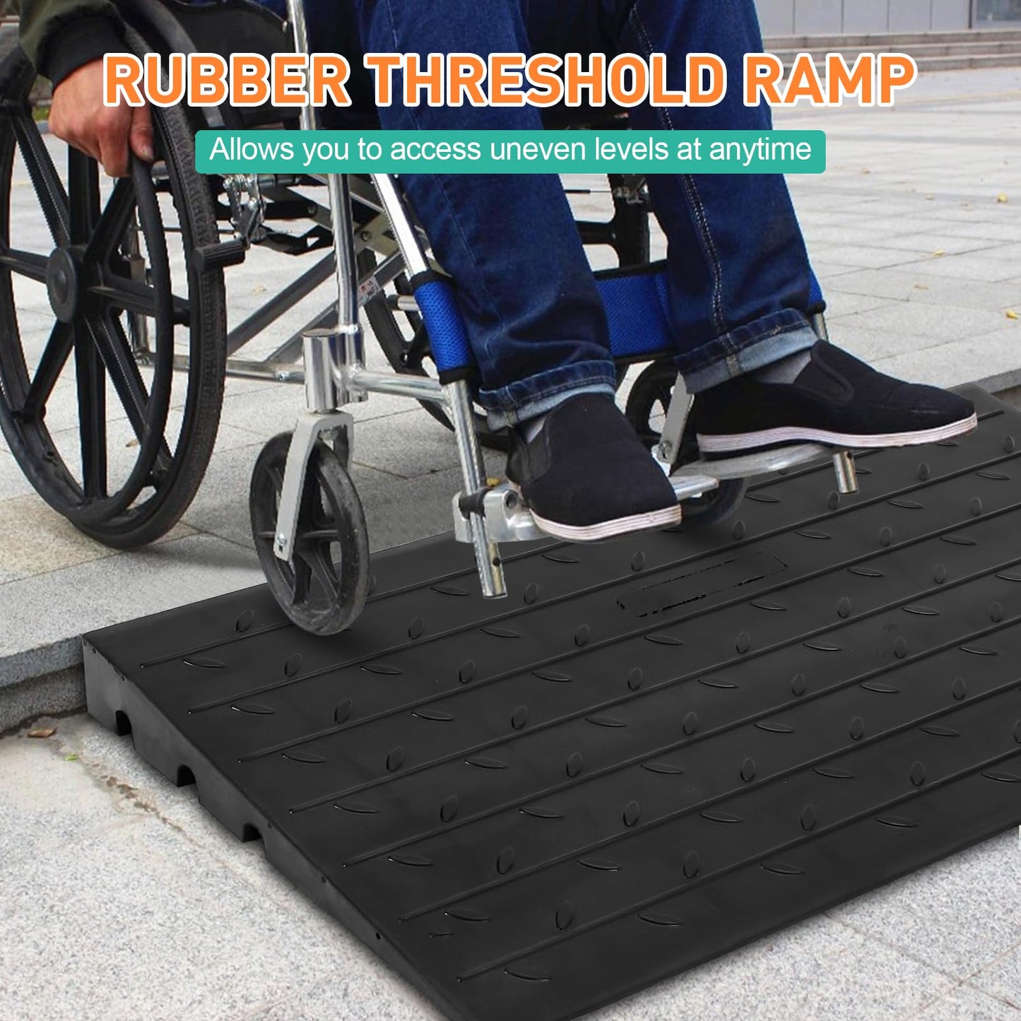 24"x42"x2.5" Rubber Threshold Ramp, 2.5" Rise Portable Wheelchair Ramp, 2500 LBS Capacity for Wheelchairs, Stairs, Steps, Home, Pets, and Doorways, Featuring 3 Channels Cord Cover