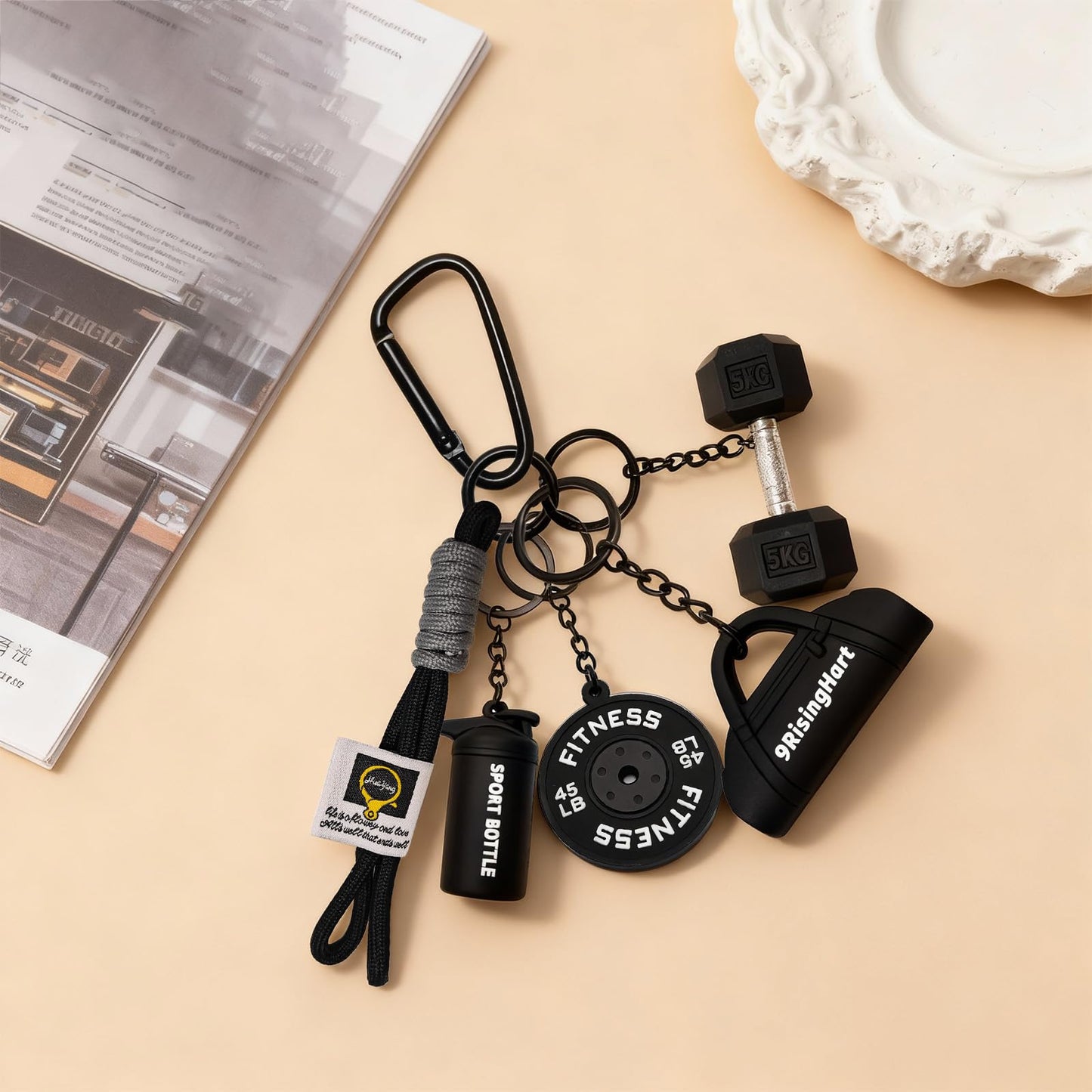 KHRYPTXH Dumbbell Keychain Set Gym Accessories for Women and Men Fitness Gifts, a Cute Mini Set for Gym Lovers & Couples (Black)