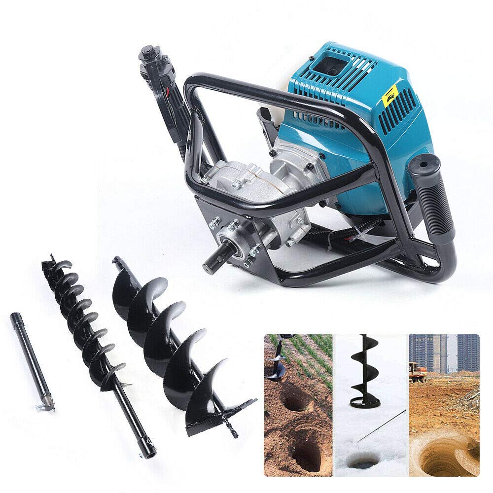 Kunghei 52CC 2 Stroke Auger Post Hole Digger, Double Digger, Gas Powered, 1 Count, 4" & 8" & 12" Extention Rod, For Farm Garden Plant