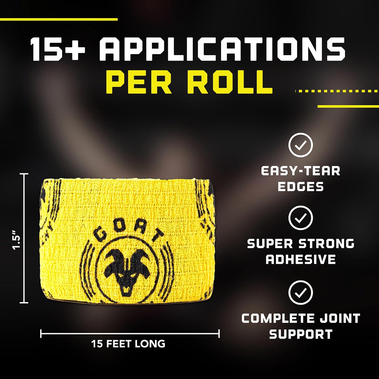 Goat Tape Super Stretchy Thumb Tape - Weightlifting Hook Grip Tape & WOD Tape for Cross Training, Gym Workout Tape, Athletic Finger Wrap - Flexes with Every Move - 15 Feet per Roll (Black 2-Pack)