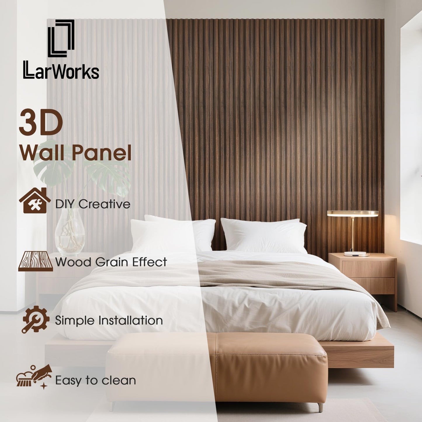 LARWORKS WPC Slat Wall Panels 8 Pack 96" x 6", Waterproof Fluted Wall Paneling, Accent 3D Wall Panel for Wall Decor, Bathroom, Bedroom, Office - Low Grille Walnut (Cover Approx.32 sq.ft)