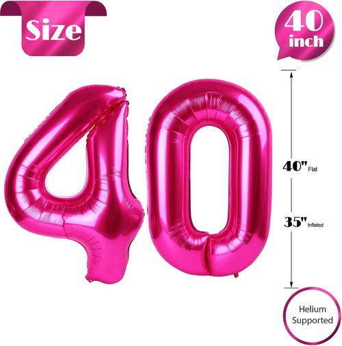 Hot Pink Number 40 Balloon - 40 Inch Birthday Decoration for 40th Celebration | Perfect for Women