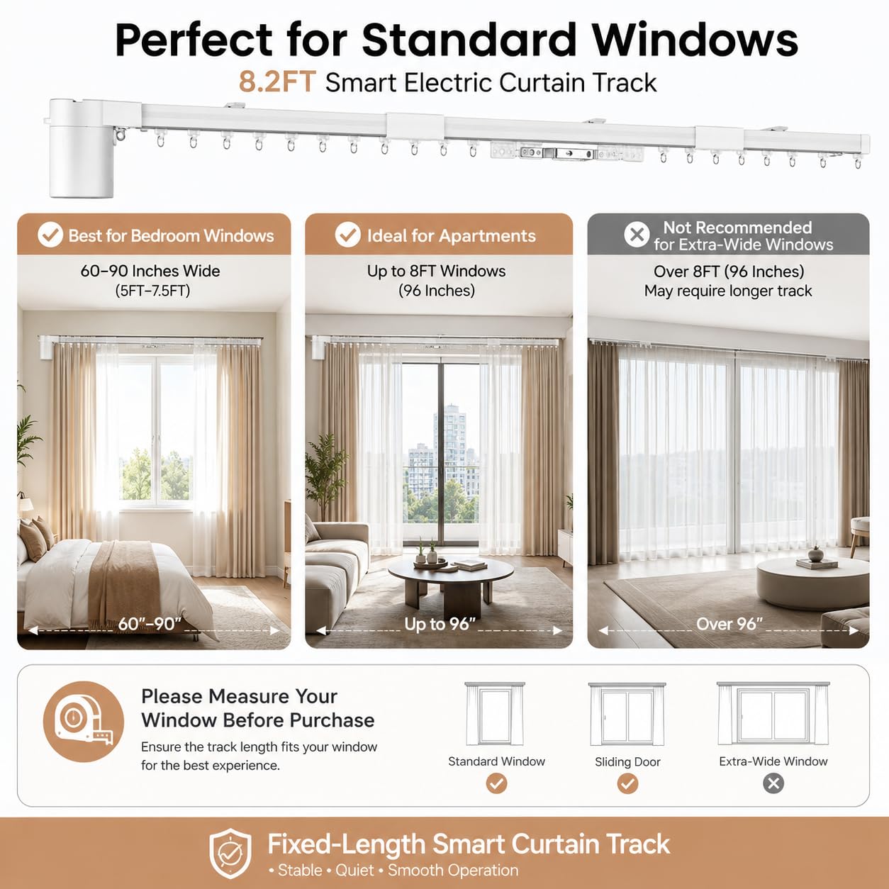 Smart Electric Curtain Track, 98.4" Motorized Curtain Rail with APP & Remote Control, Ultra Quiet Automatic Smart Home Curtain System for Living Room Bedroom, Fixed-Length Design