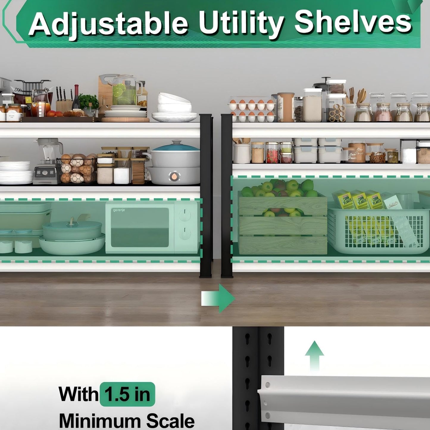 SUPPNEED 48" W Storage Garage Shelving: 1,500Lbs Black & White Metal Freestanding Utility Shelves, 3 Tier Adjustable Heavy Duty Rack Units 48" W x 18" D x 39" H