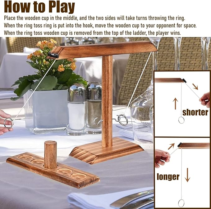 Hook and Ring Game with Shot Ladder, Ring Toss Game for Adults, Wooden Ring Hook Tossing Game Yard Games, Indoor Outdoor Games for Adults Party