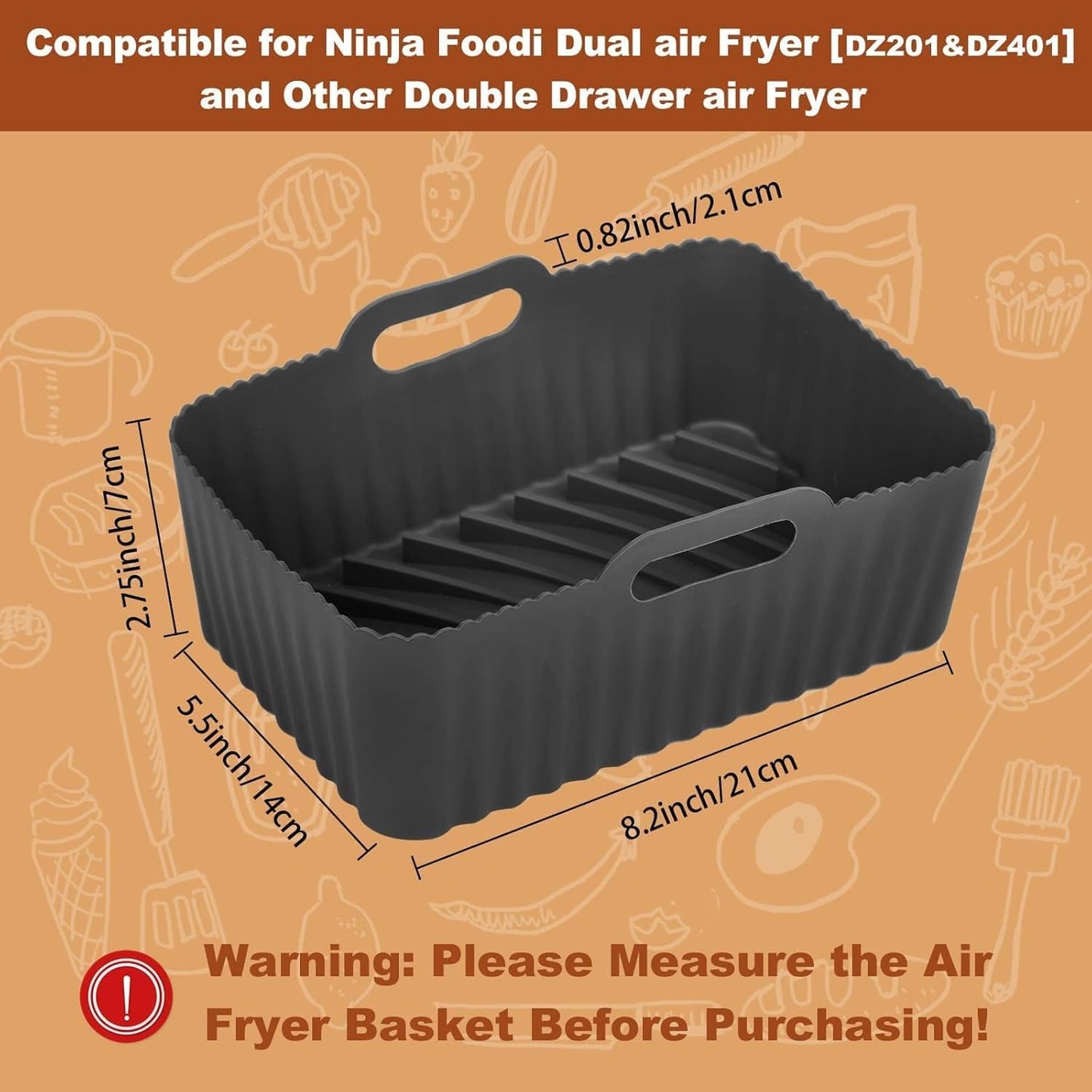 Ninja Foodi Silicone Air Fryer Liners - Non-Stick, Reusable 2-Piece Set for 8 QT Baskets