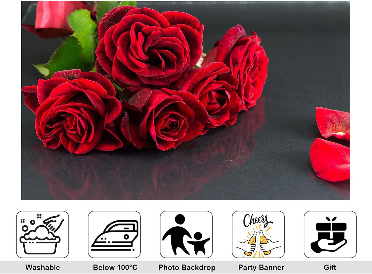 KeyWork 9x9ft Red Rose Bouquet Backdrop Fresh Bloom Petal Photography Background for Valentine's Day Gift Party