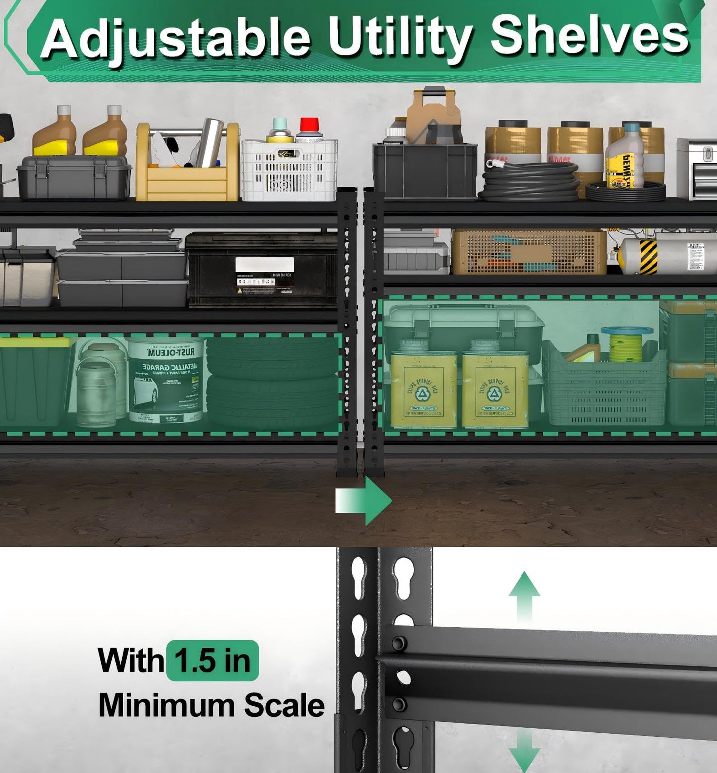SUPPNEED Metal Storage Garage Shelving: 48'' Wide 1,500Lbs Freestanding Utility Shelves, Adjustable Heavy Duty Rack Units 3 Tier Black 48" W x 16" D x 36" H