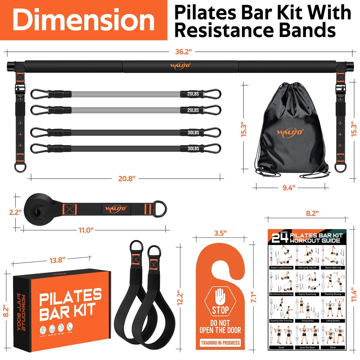 Pilates Bar Kit with Resistance Bands, 3-Section Multifunctional Yoga Pilates Bar with Metal Adjustment Buckle.Portable Pilates Equipment for Women & Men Full-Body Workouts at Home Gym