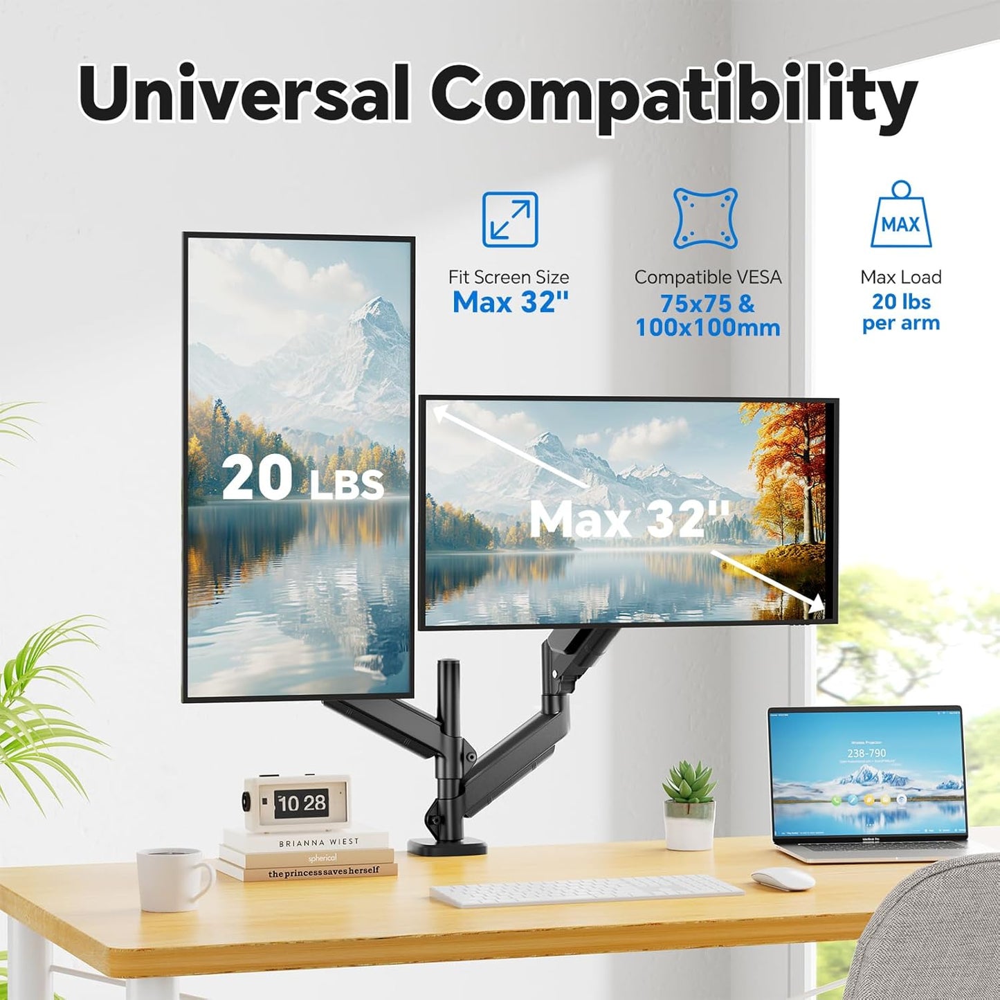 Simple Trending 17-27 inch 2 20 lbs, Dual Monitor Stand for Computer Screens, Computer Stand, Adjustable Stand
