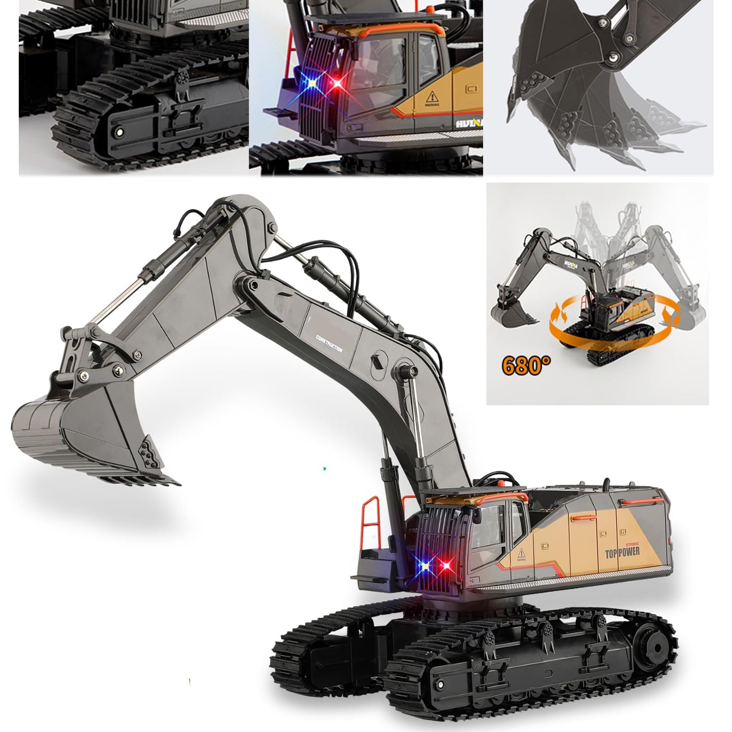 Ssccgym 20.4 Inch 22 Channels Remote Control Excavator Truck 1/14 Scale Metal Shovel Independent Arms RC Digging Machine Metal Alloy Construction Vehicles Toy for 14y+ Beginners